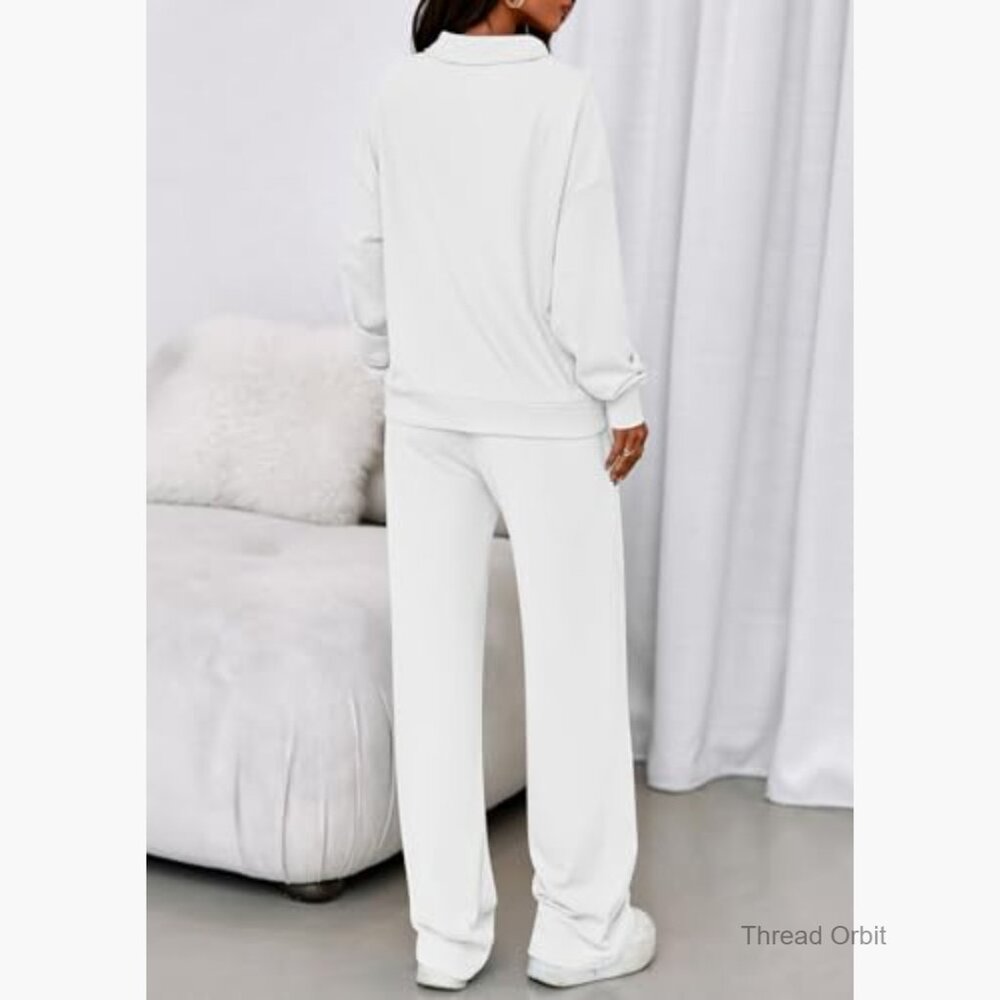 Loose Fit Quarter Zip Sweatshirt and Straight Leg Pants Set - Picture 4 of 7